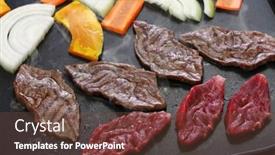  Presentation with meat beef - PPT layouts having grilled-meat-by-electric-griddle background and a tawny brown colored foreground