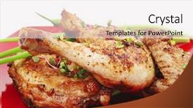  Presentation with chicken meat package - Slides having grilled meat chicken quarters garnished background and a white colored foreground
