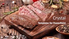  Presentation with meat beef - Slide set with grilled-meat-medium-rare-beef background and a red colored foreground