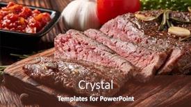  Presentation with meat beef - Audience pleasing slide set consisting of grilled-meat-medium-rare-beef backdrop and a tawny brown colored foreground