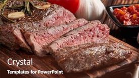  Presentation with meat beef - Slide set enhanced with grilled-meat-medium-rare-beef background and a tawny brown colored foreground