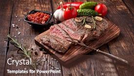  Presentation with meat beef - PPT theme featuring grilled-meat-medium-rare-beef background and a tawny brown colored foreground