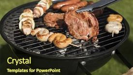  Presentation with summer outdoor bbq grill party - Cool new PPT theme with grilled meat on a summer backdrop and a wine colored foreground