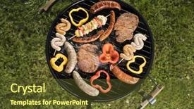  Presentation with barbecue - Presentation theme enhanced with grilled meat on a summer background and a tawny brown colored foreground