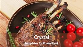  Presentation with eat - Presentation theme having grilled meat ribs ready to eat with vegetables background and a tawny brown colored foreground