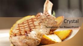  Presentation with ribs - Presentation theme having grilled meat ribs with potatoes background and a coral colored foreground