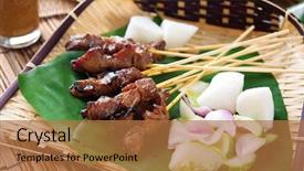  Presentation with sate - Beautiful PPT theme featuring grilled meat served with peanut backdrop and a coral colored foreground