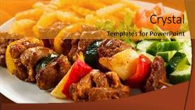  Presentation with gmo free meat - Slide set consisting of grilled meat with french fries background and a gold colored foreground