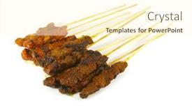  Presentation with grilled meats - Slide deck featuring grilled meats skewered on bamboo sticks commonly found in asia background and a cream colored foreground
