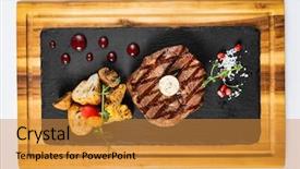  Presentation with barbecue boat - Presentation featuring grilled medium rare barbecue steak background and a  colored foreground