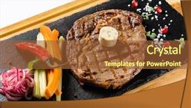  Presentation with barbecue boat - Theme featuring grilled medium rare barbecue steak background and a tawny brown colored foreground