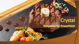  Presentation with barbecue dry aged kobe rib - Slide set with grilled medium rare barbecue steak background and a tawny brown colored foreground