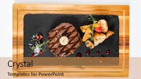  Presentation with barbecue boat - Colorful presentation design enhanced with grilled medium rare barbecue steak backdrop and a gold colored foreground