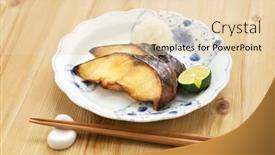  Presentation with grilled - Cool new PPT layouts with grilled-miso-marinated-black-cod backdrop and a lemonade colored foreground