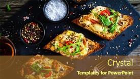  Presentation with white plate - PPT theme having grilled-mozzarella-sandwiches-with-white background and a tawny brown colored foreground