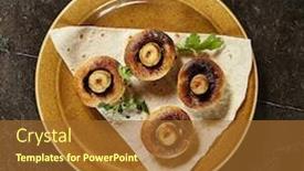  Presentation with snack food - Colorful slide set enhanced with grilled-mushrooms-top-view-restaurant backdrop and a tawny brown colored foreground