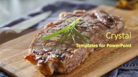  Presentation with new york - Colorful presentation theme enhanced with grilled-new-york-strip-steak backdrop and a tawny brown colored foreground