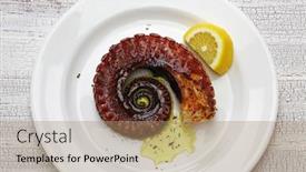  Presentation with octopus - PPT theme having grilled-octopus-with-lemon background and a coral colored foreground