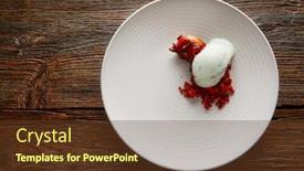  Presentation with chorizo - Slides featuring grilled octopus with parsley air foam served with crunchy chorizo sausage background and a tawny brown colored foreground