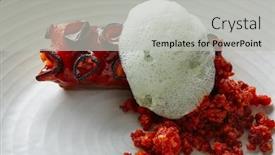  Presentation with chorizo - Slide deck enhanced with grilled octopus with parsley air foam served with crunchy chorizo sausage background and a light gray colored foreground