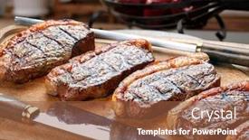  Presentation with grilled - Amazing PPT theme having grilled-picanha-traditional-brazilian-cut backdrop and a tawny brown colored foreground