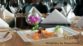  Presentation with syrup - Slide set enhanced with grilled pineapple cooked in syrup on restaurant table background and a coral colored foreground