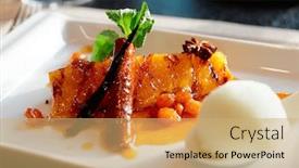  Presentation with syrup - Presentation theme consisting of grilled pineapple cooked in syrup close-up background and a yellow colored foreground