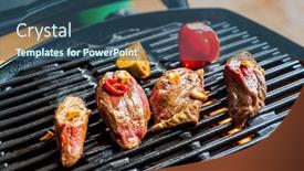  Presentation with grilled - Slide deck featuring grilled-pork-and-grilled-vegetables background and a ocean colored foreground