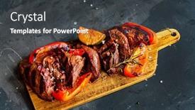  Presentation with grilled - Presentation theme having grilled-pork-and-grilled-vegetables background and a dark gray colored foreground