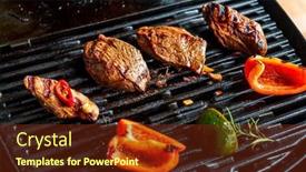 Presentation with grilled - PPT theme featuring grilled-pork-and-grilled-vegetables background and a tawny brown colored foreground