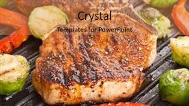  Presentation with pork shredded on grill banana - Cool new PPT theme with grilled pork chops with vegetables backdrop and a coral colored foreground