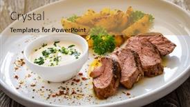  Presentation with steaks - Slide set with grilled-pork-loin-steaks background and a coral colored foreground