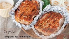  Presentation with grilled - Theme featuring grilled-pork-meat-in-foil background and a coral colored foreground