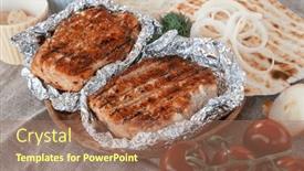  Presentation with rest - Presentation theme consisting of grilled-pork-meat-in-foil background and a coral colored foreground