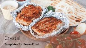  Presentation with rest - Presentation theme having grilled-pork-meat-in-foil background and a coral colored foreground