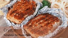  Presentation with rest - Presentation theme having grilled-pork-meat-in-foil background and a coral colored foreground