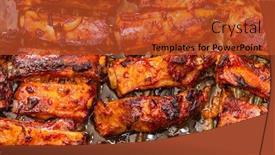  Presentation with step - Slide deck consisting of grilled pork ribs on a baking sheet step on step recipe background and a red colored foreground