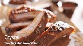  Presentation with barbecue ribs - Cool new PPT theme with grilled pork spare ribs backdrop and a tawny brown colored foreground