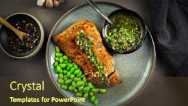  Presentation with beans - Slide set with grilled-pork-steak-with-edamame background and a tawny brown colored foreground