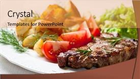  Presentation with pork shredded on grill banana - Slide set featuring grilled pork steak with vegetables background and a yellow colored foreground