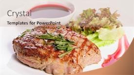  Presentation with steaks - Slide set having grilled-pork-steaks-with-raspberry background and a coral colored foreground