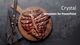 Presentation with grilled - Presentation design enhanced with grilled-porterhouse-beef-steak-sliced background and a gray colored foreground