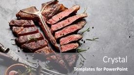  Presentation with grilled - Slide deck with grilled-porterhouse-beef-steak-sliced background and a gray colored foreground