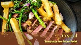  Presentation with french fries - Presentation enhanced with grilled-porterhouse-steak-with-fat background and a tawny brown colored foreground