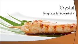  Presentation with prawn - PPT theme having grilled prawn garnished with cherry tomato and green leaf background and a white colored foreground