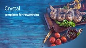  Presentation with quail - Beautiful slide deck featuring grilled quail meat with vegetable backdrop and a ocean colored foreground