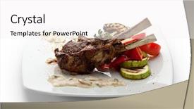 Presentation with bbq - Slide deck with grilled rack of lamb with mushrooms sauce and bbq vegetables background and a white colored foreground