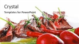  Presentation with meat beef - Presentation theme consisting of grilled red beef meat rolls with asparagus and hot spices on china plate isolated over white background background and a white colored foreground