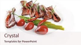  Presentation with meat beef - Amazing presentation theme having grilled red beef meat rolls with asparagus and hot spices on china plate isolated over white background backdrop and a lemonade colored foreground