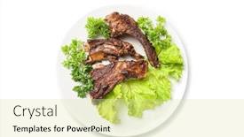  Presentation with grilled - Amazing theme having grilled rib meat and vegetables isolated on white background backdrop and a blonde colored foreground